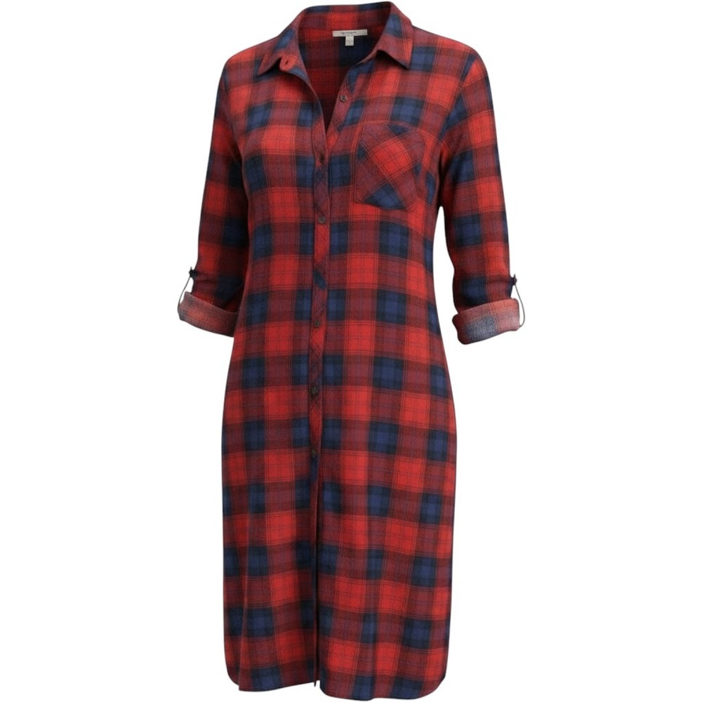No Comment Womens Shirt Dress Plaid Roll Tab Sleeve Red Blue 3X RK55965X